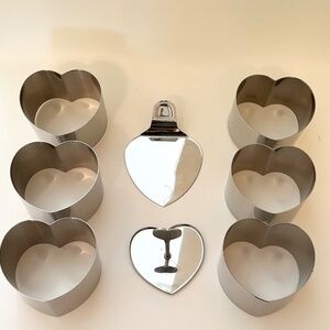 A NEW Polished Stainless Steel Heart Molds Set of 6 for Mini Desserts or Plating